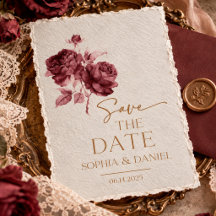 Mariage vintage rose burgundy Save the Date