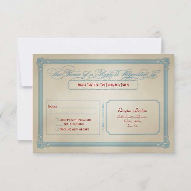 Mariage Vintage Rouge Blanc & Bleu Cartes RSVP à p (Devant)