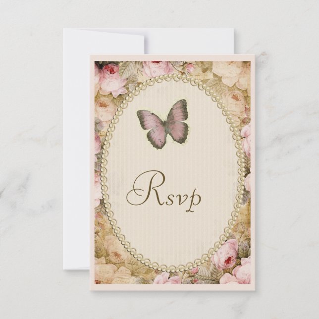 Mariage Vintage Rsvp Roses Papillon, Notes de Musi (Devant)