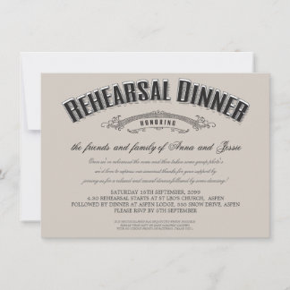 Mariage vintage Taupe Répétition Dîner Invitation
