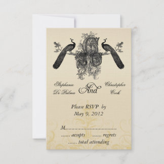 Mariage Vintage Trois Monogramme RSVP avec Paons