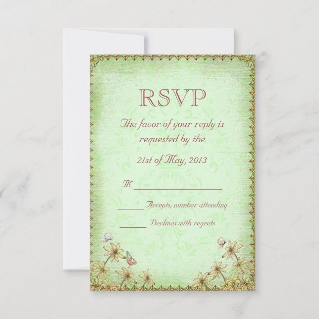 Mariage vintage vert floral RSVP (Devant)