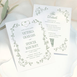 Mariage Vintage Vert Sauge Tout-en-un à Petit Prix