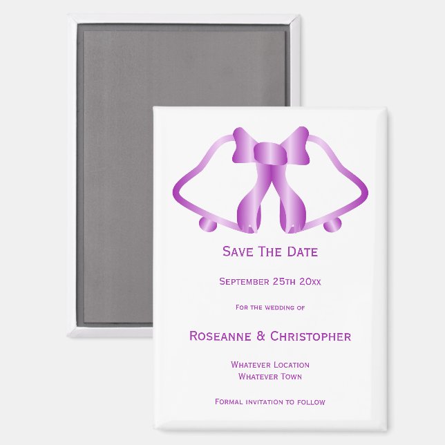 Mariage Violet Enregistrer La Date Magnet Bells Ru (Recto/Verso)