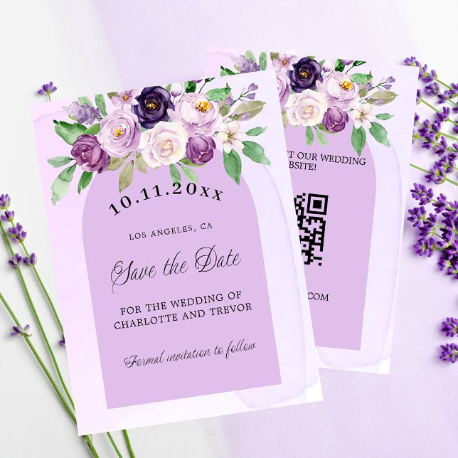 Mariage violet floraux QR budget enregistrer la da (Créateur téléchargé)