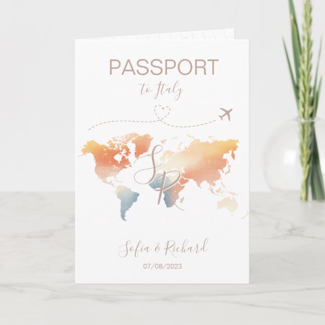 Mariage Voyage Destination Passport Carte du monde (Devant)