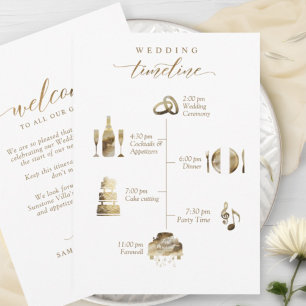 Mariage Welcome and Timeline Card White and Gold