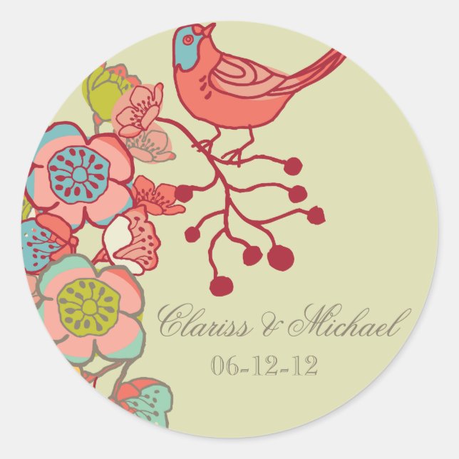 Mariage Whimsy Birds Stickers Mariage Customisé (Devant)