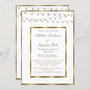 Mariage White Gold Fairy Lights Invitation