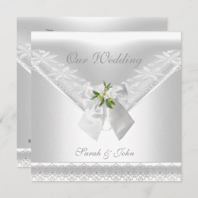 Mariage White Invitation White Bow Blanche dentell (Devant / Derrière)