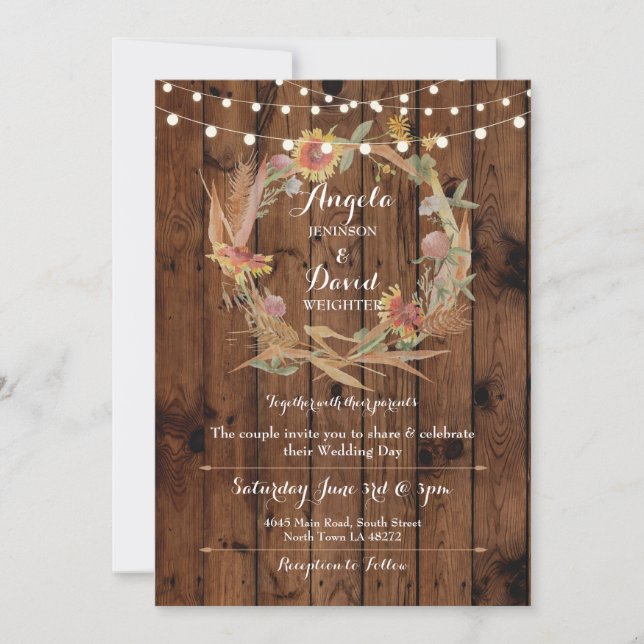 Mariage Wood Fall in Love Wreath Party Invitation (Devant)