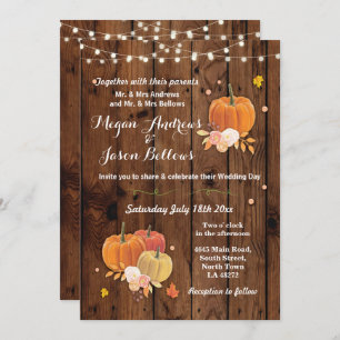 Mariage Wood Rustic Citrouille Automne Invitation