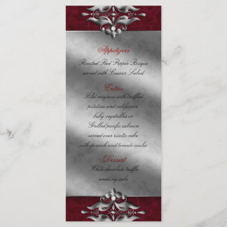 Mariage Xmas Cartes de menu Joyaux Argent Rouge