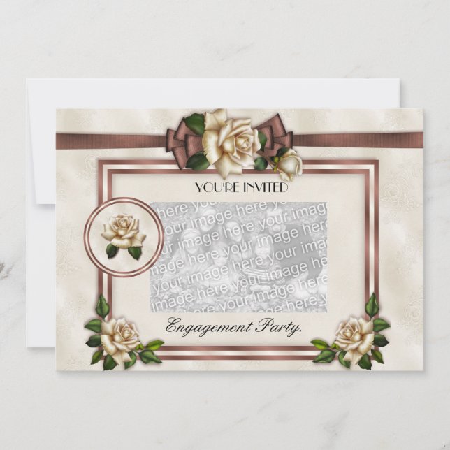 Mariages Fiançailles Invitation Antique Rose Beige (Devant)