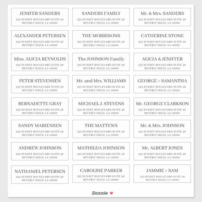 Mariages individuels étiquettes de adresse simples (Feuille)