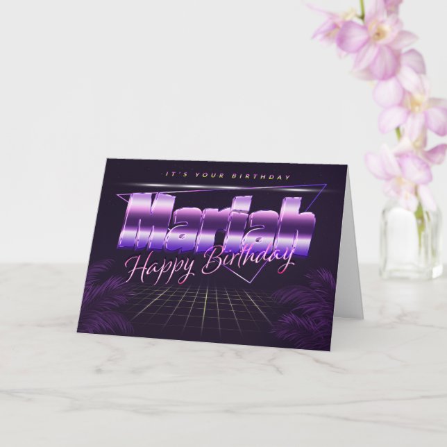 Mariah Nom Prénom carte rétro lilas pour l'anniver (Orchidée)