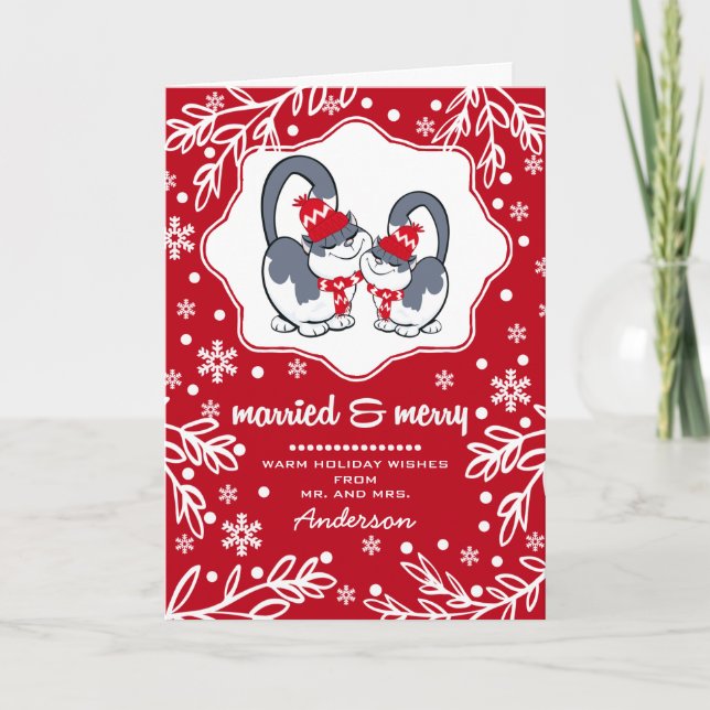 Marié & Joyeux. Cartes de Noël Funny Kittens (Devant)