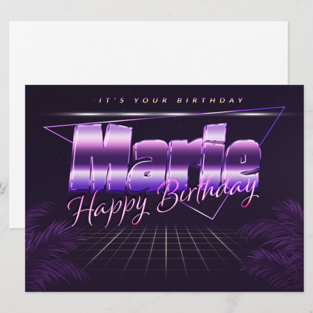 Marie Nom Prénom lila retro Carte Anniversaire (Devant / Derrière)