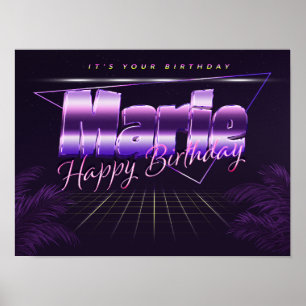 Marie Prénom lila retro Poster Anniversaire