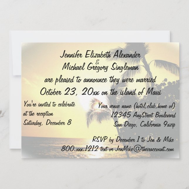 Marié sur le Faire-part de Maui avec une photo Mar (Devant)