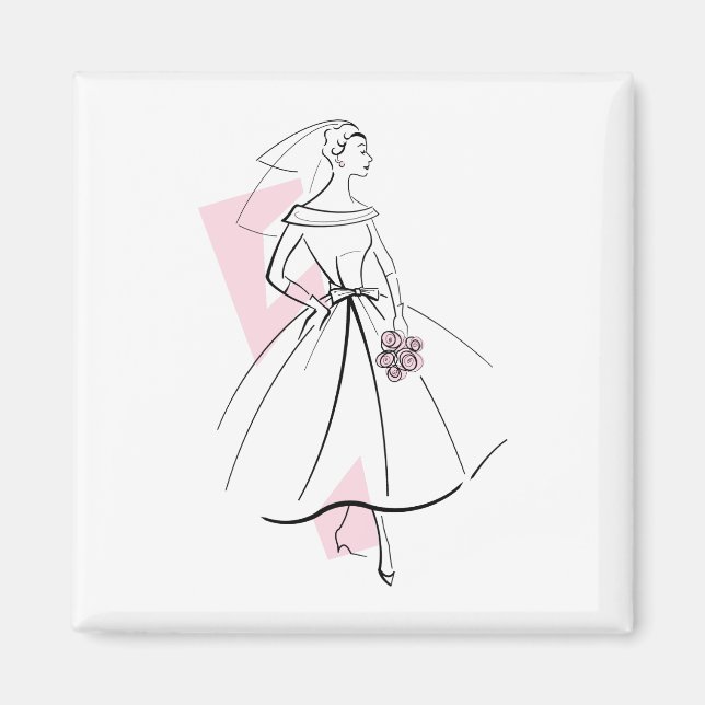Mariée à la mode Rose aimant carré (Devant)