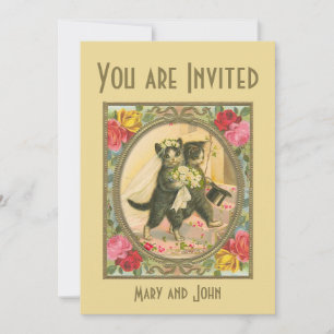 Mariée de chat et faire-part de mariage jaune de c