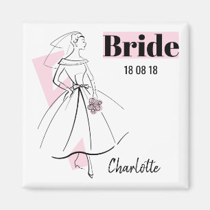 Mariée de mode Mariée rose Date Nom aimant carré