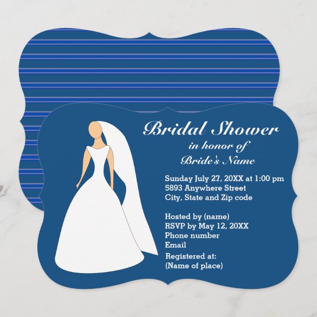 Mariée en Gown Bridal Lapis Blue Shower Invitation (Devant / Derrière)