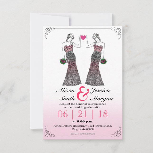 Mariée et Mariée - Invitation de mariage lesbien (Devant)