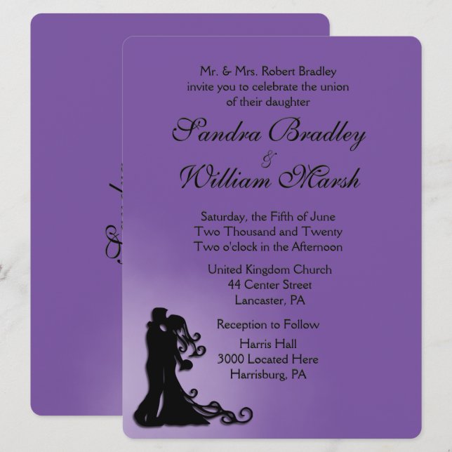 Mariée et  Royal violet Faire-part de mariage (Devant / Derrière)
