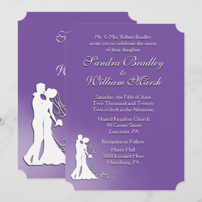 Mariée et  Royal violet Faire-part de mariage (Devant / Derrière)