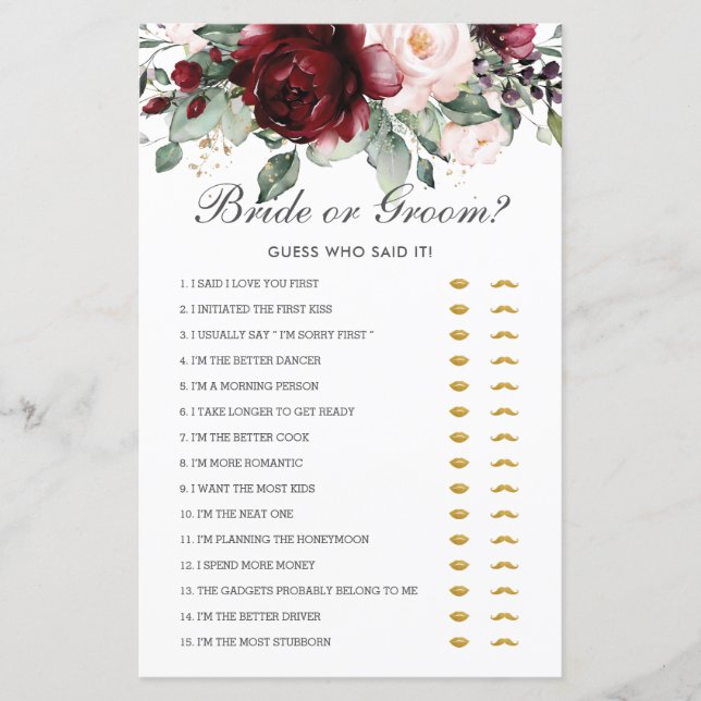 Mariée Florale Bourgogne ou Guess qui l'a dit (Devant)