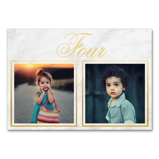 Mariée Groom Age Élégant Marbre Or Numéro de table (Devant)