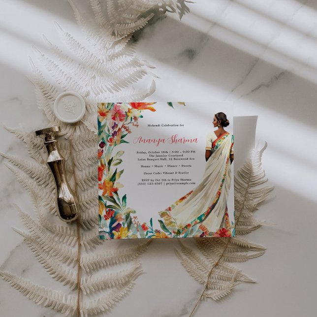 Mariée indienne à Saree | Fête Florale Mehendi (Créateur téléchargé)