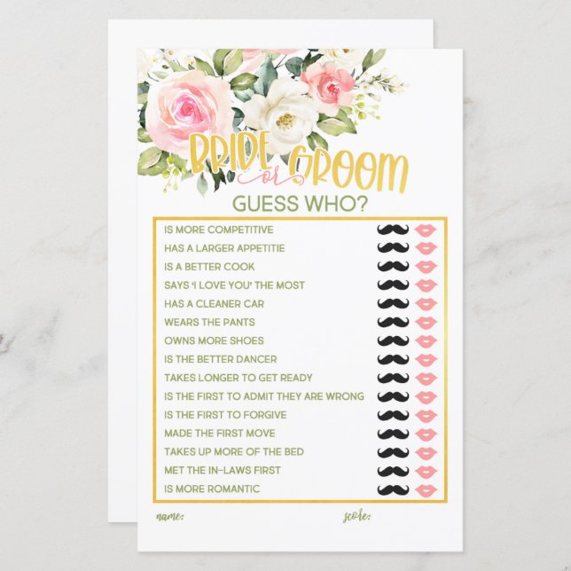 Mariée ou chambre - Devinez qui - Rose Floral & Or (Devant / Derrière)