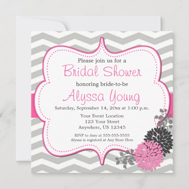 Mariée ou Invitation de Baby shower rose Grey Chev (Devant)