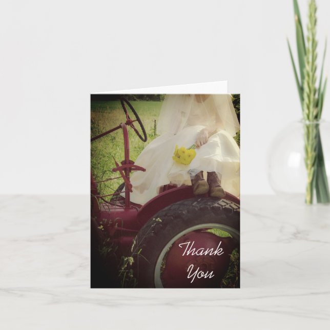 Mariée sur Red Tractor Farm Mariage Merci Note (Devant)