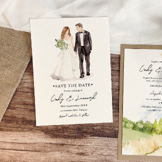 Mariés aquarelle faire-part de mariage "Save the D