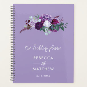 Mariés de mariage à l'aquarelle florale violette S