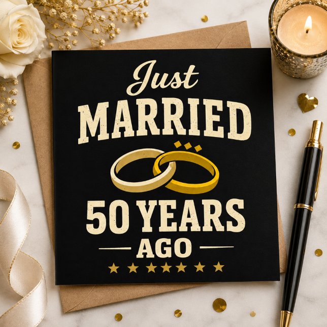 Mariés depuis 50 ans Carte dorée de célébration (Just Married 50 Years Ago – Golden Anniversary)