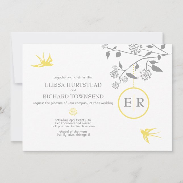 Marigold Birds Invitations de mariage (Devant)