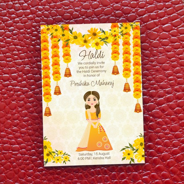Marigolds jolie fille indienne Haldi invitation (Créateur téléchargé)