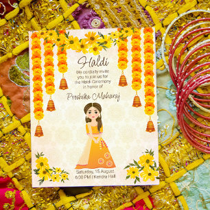 Marigolds mignonne fille indienne Haldi invitation