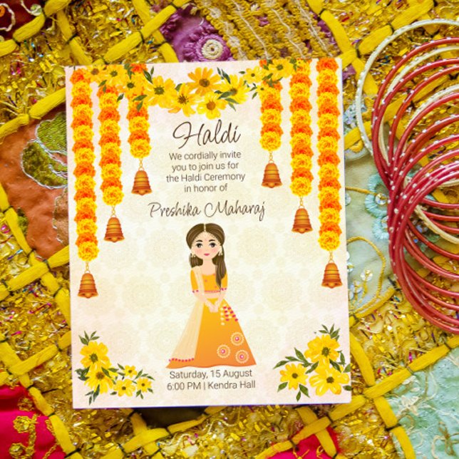 Marigolds mignonne fille indienne Haldi invitation (Créateur téléchargé)