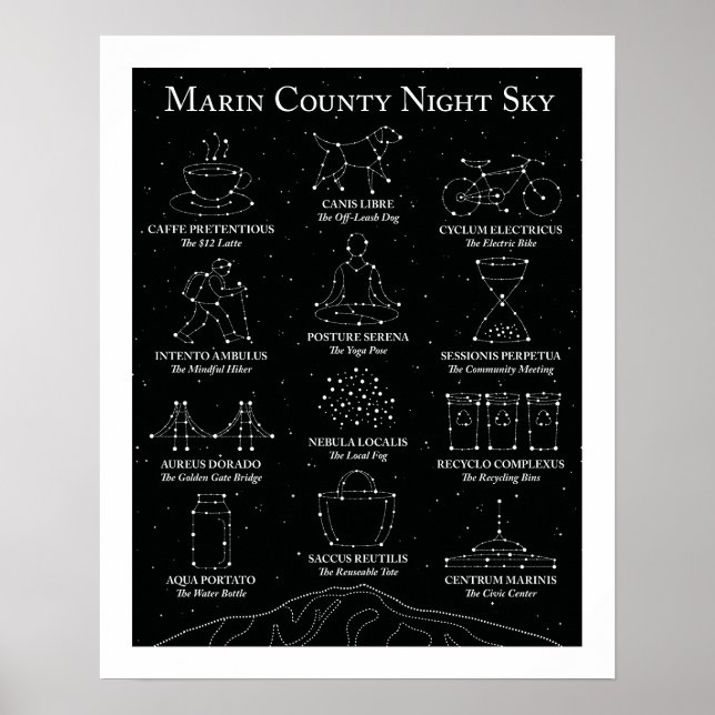 Marin County Night Sky Black Poster 16x20 (Devant)