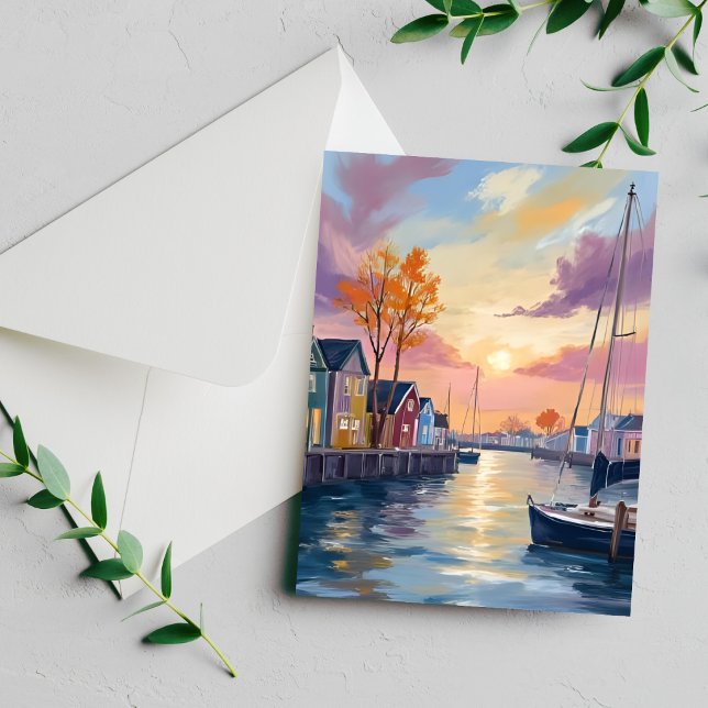 Marina pour bateaux | Carte de peinture à l'aquare (Créateur téléchargé)