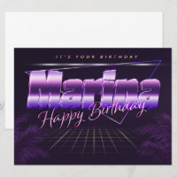 Marina prénom nom carte rétro lilas anniversaire