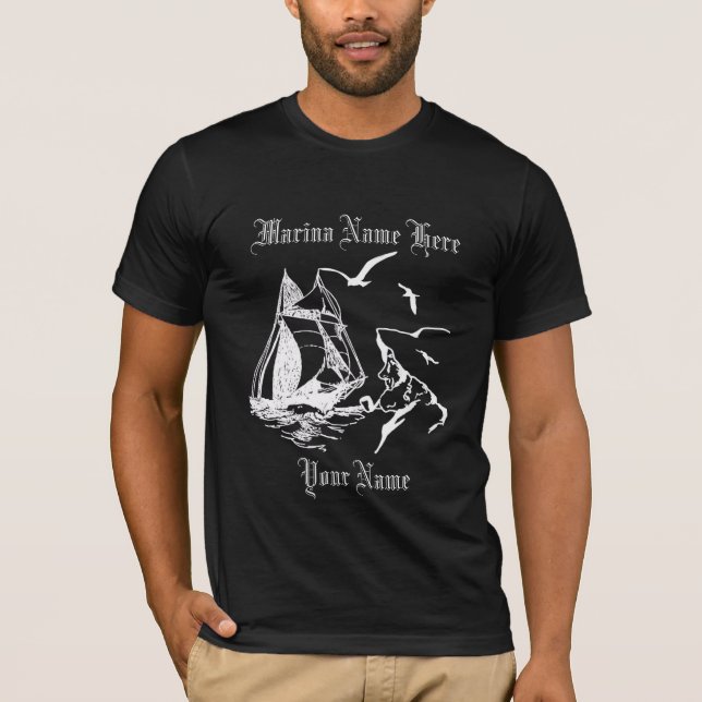 Marina Sailboat Mens Black Custom T-shirt (Devant)