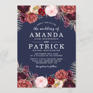 Marine Automne Marsala Blush Peony Invitations de
