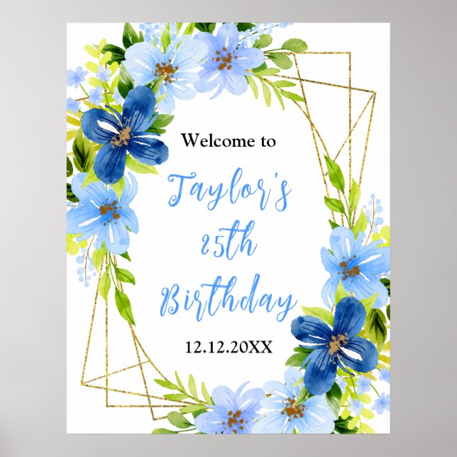 Marine Bébé Bleu Floral Affiche de bienvenue fête  (Devant)